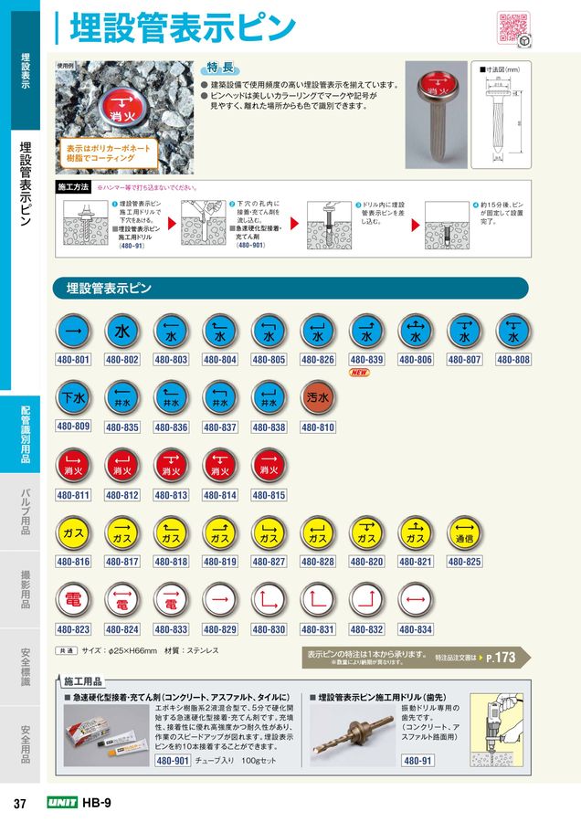 ユニット 埋設管表示ピン施工用ドリル 歯先 480-91 ユニットの配管設備用カタログ-9
