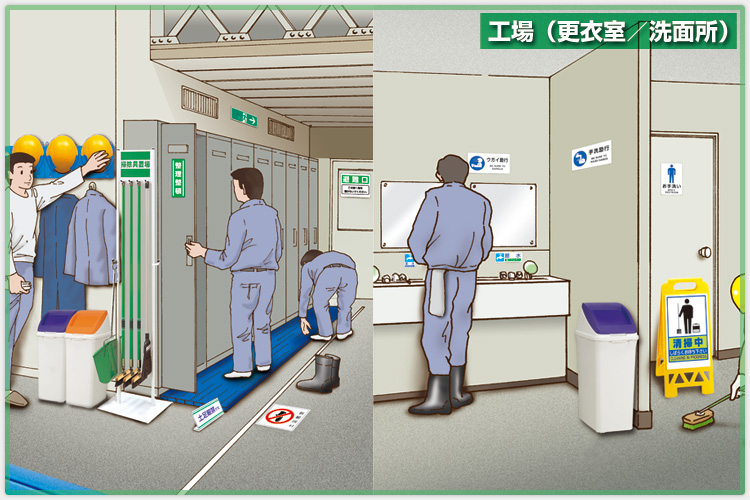 安全標識や安全用品など、様々な標識を利用したシーン紹介